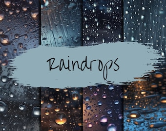 Raindrops Seamless Patterns, 12 inch by 12 inch repeatable pattern, Water Droplets, Digital Paper Pack, 8 Unique Designs, Printable Paper