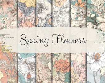12"x12" Spring Floral Seamless Patterns - Digital Pattern Bundle for Scrapbooking, Invitations, and More - Instant Download!