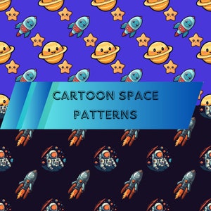 Cartoon Space Patterns! 12in by 12in Seamless Repeat Patterns, Printable Paper, Card Making and Scrapbooking, Birthday Patterns