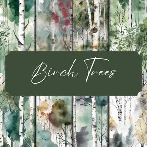 Birch Tree Seamless Patterns, 12 inch by 12 inch Patterns, Digital Background, Scrapbooking and Card Making, Digital Paper Pack