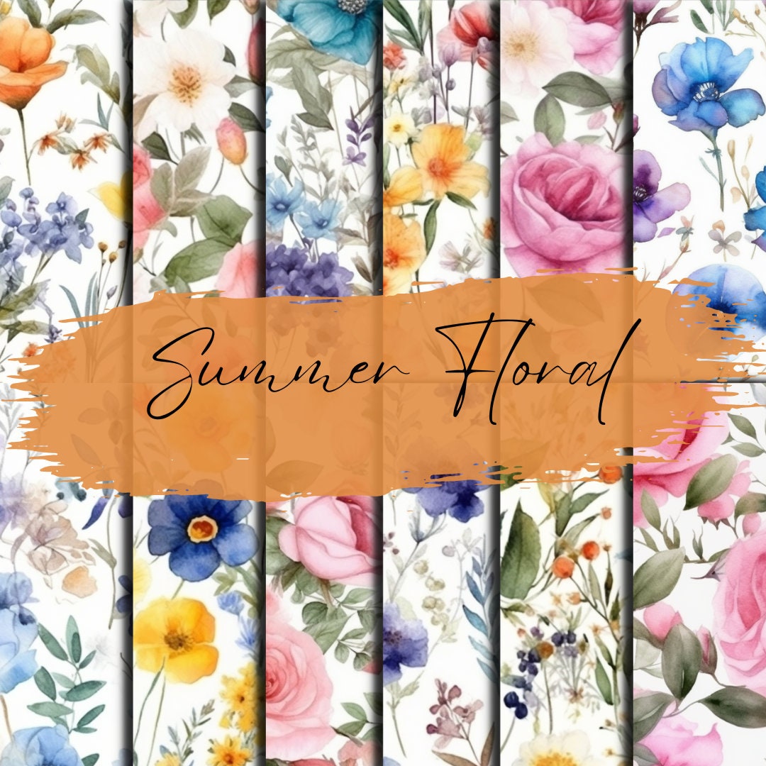 Summer Floral Patterns Digital Paper Packs, Seamless Watercolor ...
