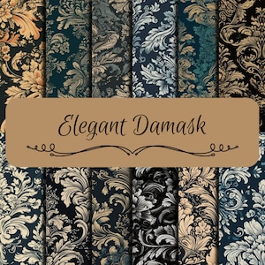 Elegant and Seamless Damask Patterns, Digital paper, Wedding Scrapbook Paper, Seamless Damask Wallpaper, Damask Background, 12"x12" Patterns