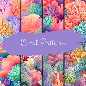 Coral Reef Seamless Patterns, 12 inch by 12 inch Design Patterns, Crafting and Scrapbooking, Printable Paper Bundle, Repeating Patterns