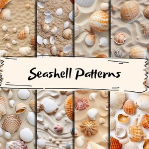 Conchiglie su quella spiaggia! Disegni di modelli Seashell Seamless da 12 pollici per 12 pollici, disegni a tema spiaggia, pacchetti di carta digitale, modello spiaggia sabbiosa