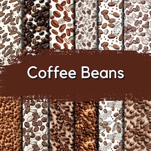 Coffee Bean Seamless Patterns, 12 Digital Pattern Bundle, 12"x12" Printable Patterns, Digital Scrapbooking, Digital Background and Wallpaper