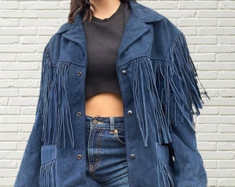 Western Suede Handmade  Fringed Jacket for Women, Classic Short Cowhide Jacket for Her, American Cowgirl Suede Coat