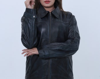 Women Handmade Oversized Bomber Soft Lambskin Genuine Leather Jacket, Ladies Genuine Biker Jacket, Ladies Oversized Leather Jacket