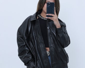Women Handmade Black Oversize Bomber Lambskin Soft Real Leather Jacket | Women Casual Wear Genuine Leather Jacket, Gift for women