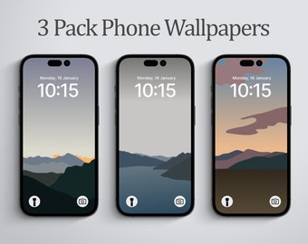 Mountain Landscape Illustrations | Phone Wallpapers | 3 pack | Digital Download