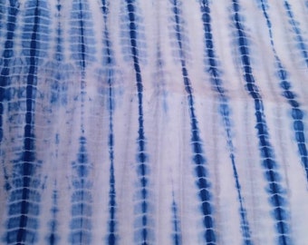 Hand tie dye shibori dyed indigo blue cotton fabric for dress curtains quilting art and craft work sarong beach dress wrap