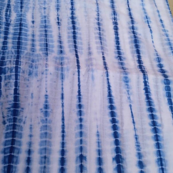 Hand tie dye shibori dyed indigo blue cotton fabric for dress curtains quilting art and craft work sarong beach dress wrap