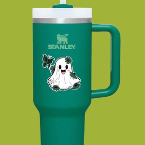 Demure Halloween Ghost Green FALL themed Ghost Happy Ghost Floral Ghost Cute Ghost Phone Case Sticker Ghost with Flower Vinyl Sticker Decal