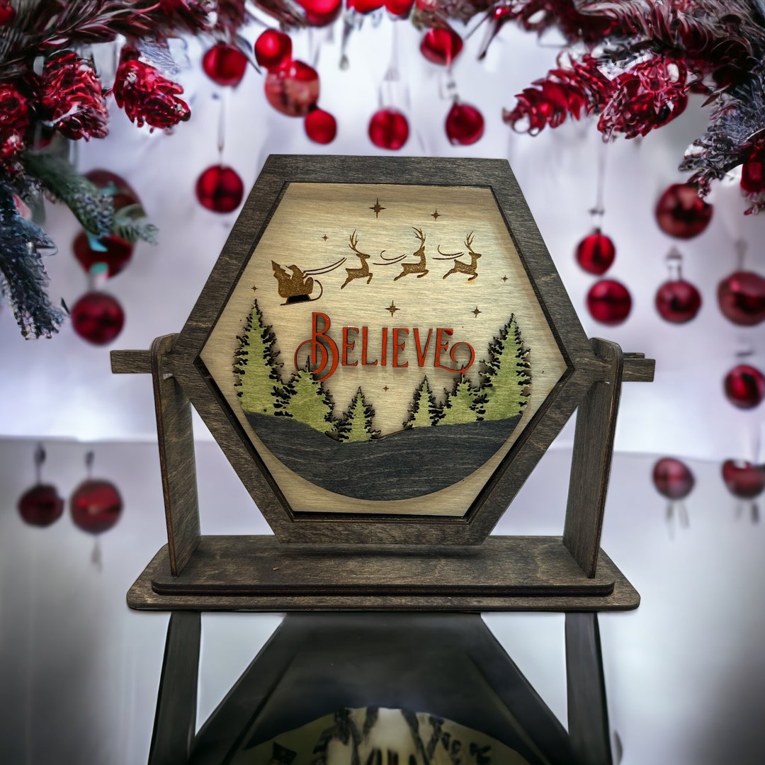 Believe Table Top Insert Christmas Decoration With Santas Etsy
