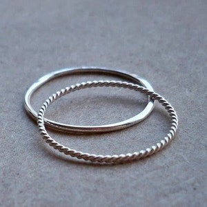 Set Of 2 Silver Stacking Ring, 925 Sterling Silver Ring, Plain Silver Ring, Twisted Wire Ring, Dainty Ring, Minimalist Ring, Gift For Her