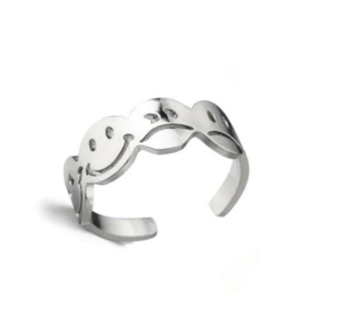 Smiley Face Ring, Silver Smiley Ring, Adjustable Ring, Smile Emoji Ring ...