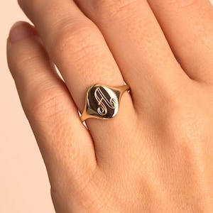 Anillo inicial, Anillo de sello de oro, Anillo de sello de plata 925, Anillo de sello personalizado, Anillo inicial de letra, Anillo de sello ovalado, Anillo de monograma, Regalo