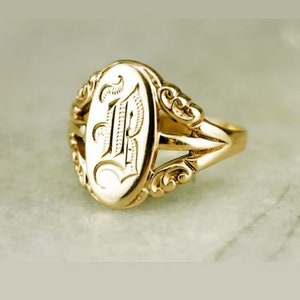 Anillo de monograma, anillo de letra, anillo de sello audaz, anillo de plata 925, anillo de sello de oro, anillo de monograma B, anillo de sello ovalado, anillo de filigrana, anillo de regalo