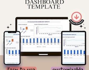 Plantilla de panel de cálculo de FTE / Herramienta de Excel para la utilización de la fuerza laboral / Análisis del equivalente a tiempo completo para la capacidad empresarial