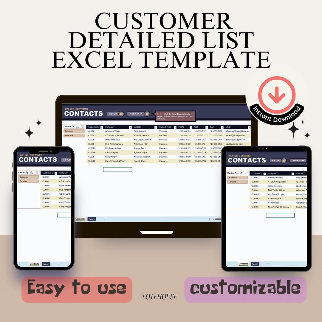 Customer Detailed List Excel Template | CRM & Contact Management - Etsy ...