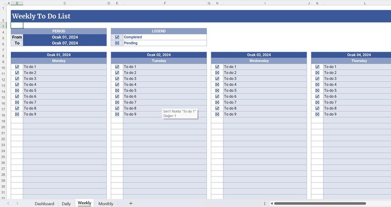 Daily, Weekly, Monthly To-do List Excel Template - Etsy