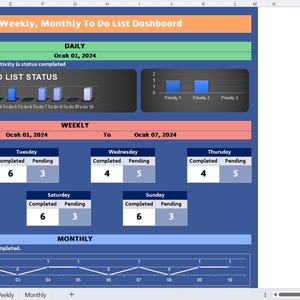 Daily, Weekly, Monthly To-do List Excel Template - Etsy