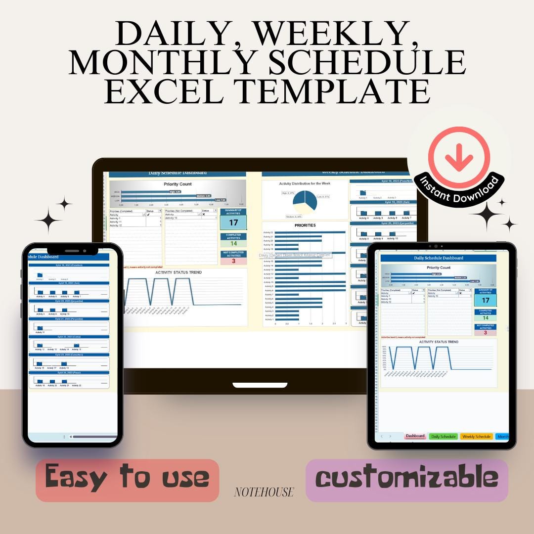 Daily, Weekly, Monthly Planner Excel Template - Etsy