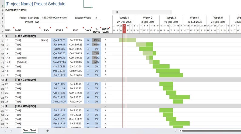 Project Schedule With Gantt Chart – Excel Template - Etsy