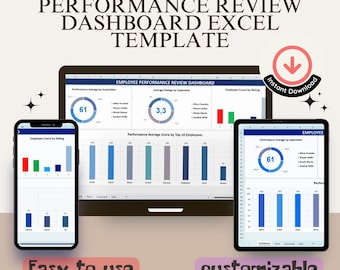 Plantilla de Excel para panel de evaluación del desempeño de empleados, rastreador de evaluación de RR. HH. y herramienta de análisis del desempeño de supervisores.