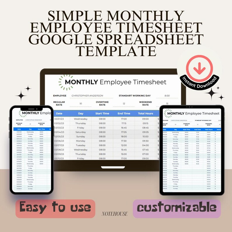 Timesheet First Weekend Next Monthly Employee Timesheet – Simple Google Spreadsheet Template for ...