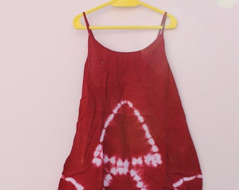 Boho Tie Dye Rayon Dress: Adjustable Shoulder String, One Size