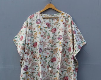 Hand-Block Printed Cotton Kaftan Dress – Boho Beach Wear, Resort Cover-Up