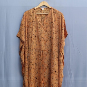 Handmade Silk Floral Print Kaftan Maxi Dress: Beach Cover-Up