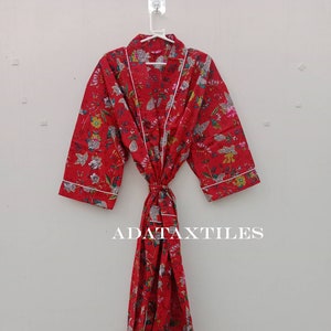 Handmade Cotton Kimono Robe: Floral Block Print Dressing Gown