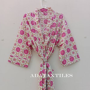 Floral Blockprint Cotton Robe: Indian Kimono Cover-Up