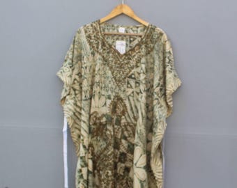 Langes Seiden-Kaftan-Kleid | Handgefertigter bedruckter Seidenkaftan | Boho-Resort tragen