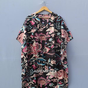 Black Floral Cotton Kaftan Dress: Handmade Boho Beach Cover-Up