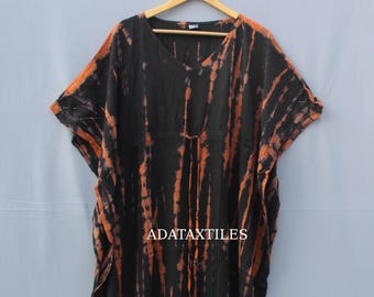 Caftán de algodón y rayón teñido anudado: vestido playero bohemio