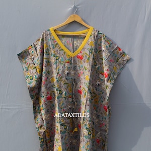 Floral Cotton Kaftan Dress: Boho Loungewear Nightgown
