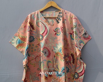 Boho Hand-Block Cotton Kaftan Dress – Beach Cover-Up