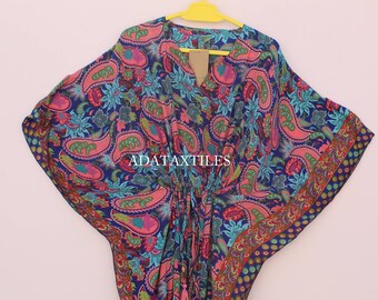 Silk Paisley Print Kaftan Dress – Boho Beach Cover-Up