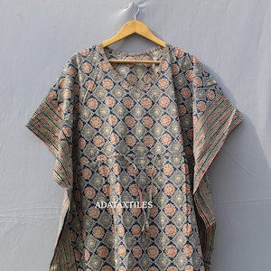 Handmade Cotton Kaftan | Block Print Boho Dress | Ethnic Loungewear | Free Size Kaftan for Women | Comfortable Summer Wear Beach Coverup