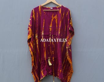 Handmade Tie Dye Rayon Kaftan Dress: Boho Beach Cover Up