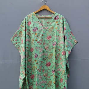 Handmade Cotton Kaftan Dress: Boho Floral Print Loungewear