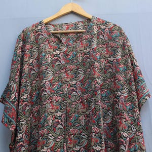 Handmade Silk Kaftan Dress: Floral Print Boho Maxi Resort Wear