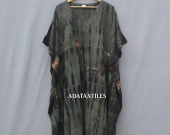 Handmade Tie Dye Rayon Kaftan Dress: Bohemian Loungewear print