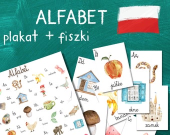 POLSKI ALFABET Karty Plakat Akwarela Montessori Homeschooling PDF Do druku