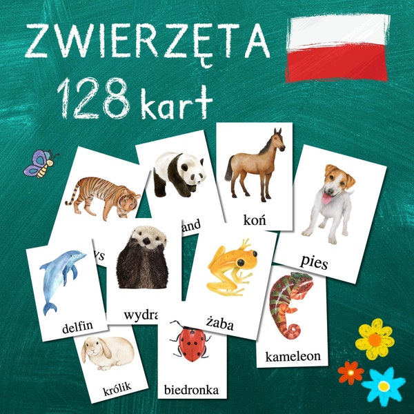 KARTY ZE ZWIERZĘTAMI 128 Karty Fiszki Po Polsku Do Nauki W Domu Homeschooling Montessori Pdf Do Druku