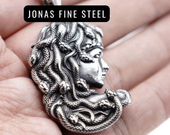 Greek Medusa Head Stainless Steel Pendant Necklace | Greek Mythology Inspired Siren Gorgon Snake Medusa Head Design Amulet Jewelry Piece