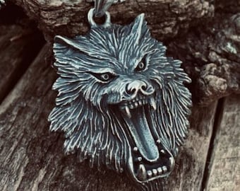 Angry Wolf Head Stainless Steel Pendant Necklace | Norse Mythology Based Viking Fenrir Wolf Head Chain Design Amulet Jewelry Piece