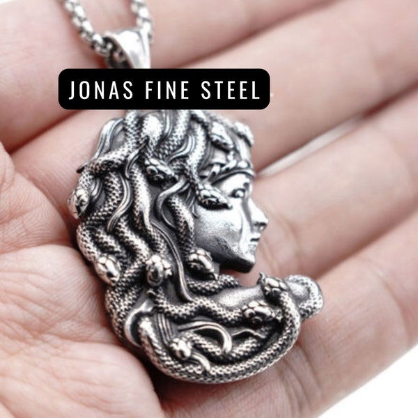 Greek Medusa Head Stainless Steel Pendant Necklace | Greek Mythology Inspired Siren Gorgon Snake Medusa Head Design Amulet Jewelry Piece